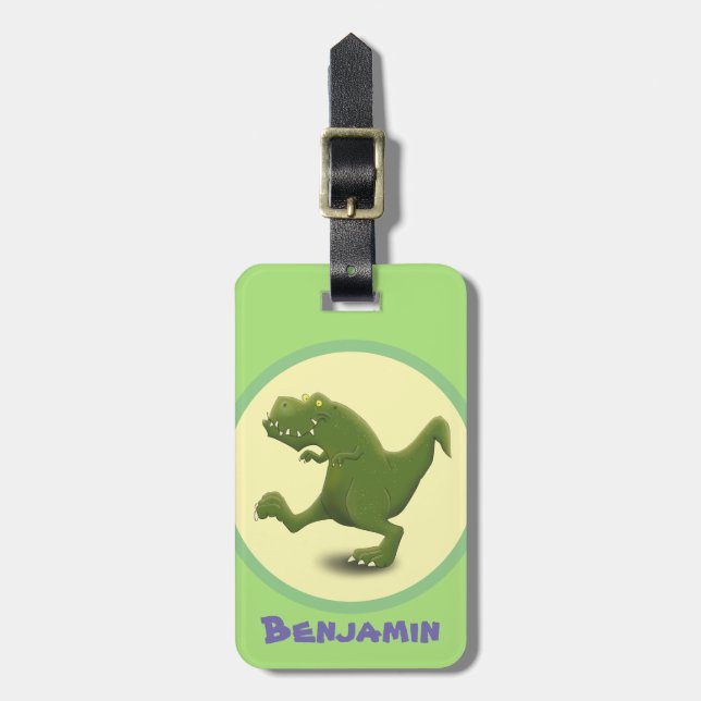 Funny t rex dinosaur cartoon illustration luggage tag (Front Vertical)