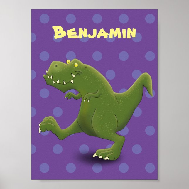 Funny t rex dinosaur cartoon illustration poster (Front)