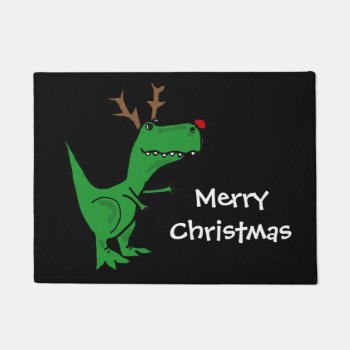 Funny T-rex Dinosaur Christmas Reindeer Doormat by ChristmasSmiles at Zazzle