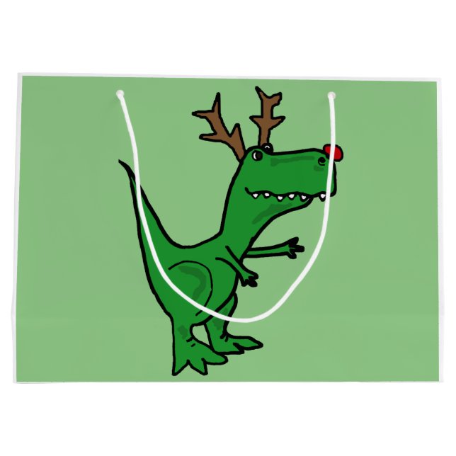 Funny T-Rex Dinosaur Christmas Reindeer Large Gift Bag (Back)