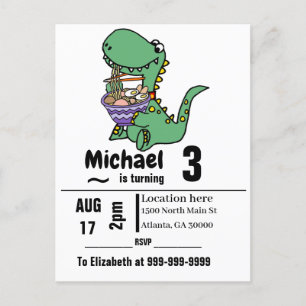 Funny T-rex Dinosaur eating Ramen Noodles Invitation Postcard