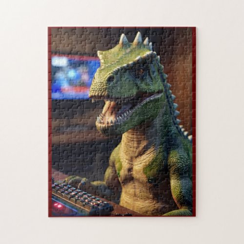 Funny T_Rex Dinosaur Gamer Jigsaw Puzzle