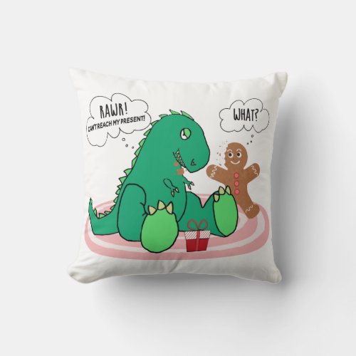 Funny T Rex Dinosaur Gingerbread Cookie Christmas Throw Pillow