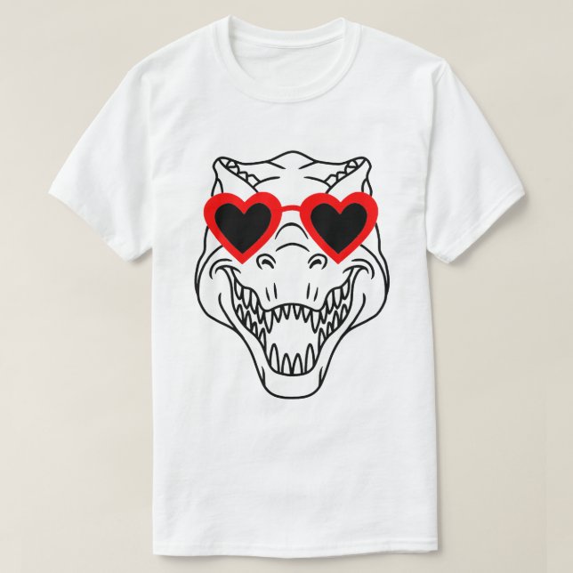 Funny T Rex Dinosaur Heart Sunglasses Happy Valent T-Shirt (Design Front)