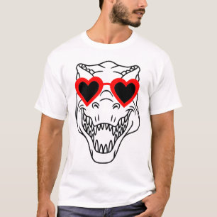 Funny T Rex Dinosaur Heart Sunglasses Happy Valent T-Shirt