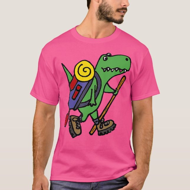 Funny T-Rex Dinosaur Hiking T-Shirt (Front)