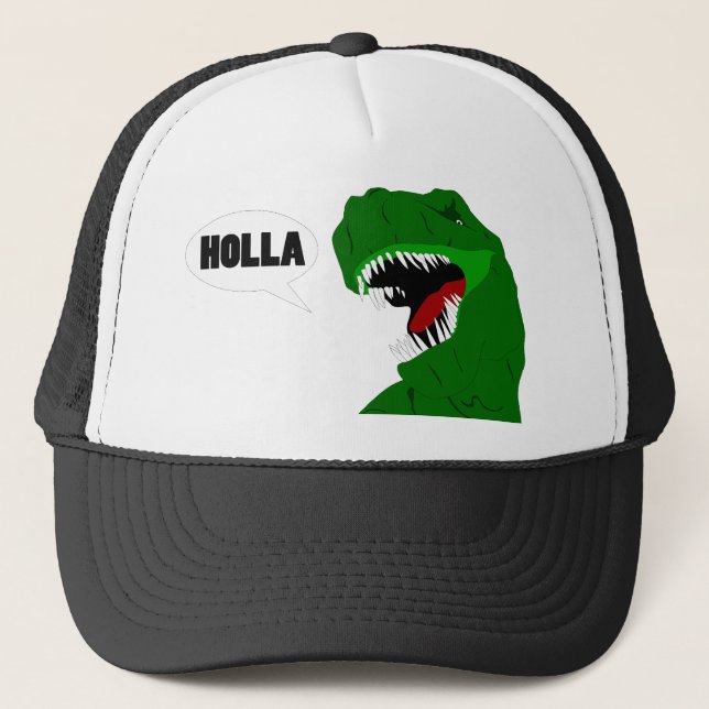 Funny T-rex Dinosaur Holla design Trucker Hat (Front)