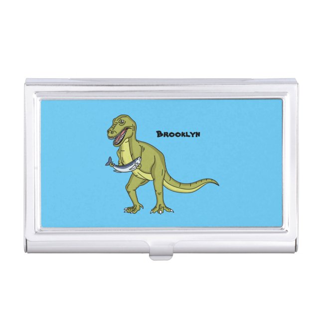 Funny T rex dinosaur illustration Business Card Case (Front)