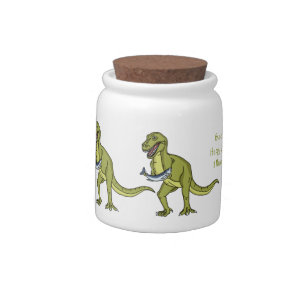 Funny T rex dinosaur illustration Candy Jar