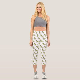 Funny T rex dinosaur illustration Capri Leggings