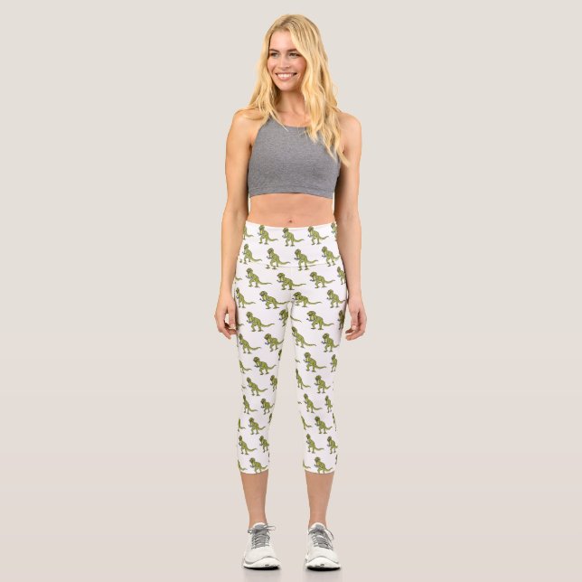 Funny T rex dinosaur illustration Capri Leggings (Front)