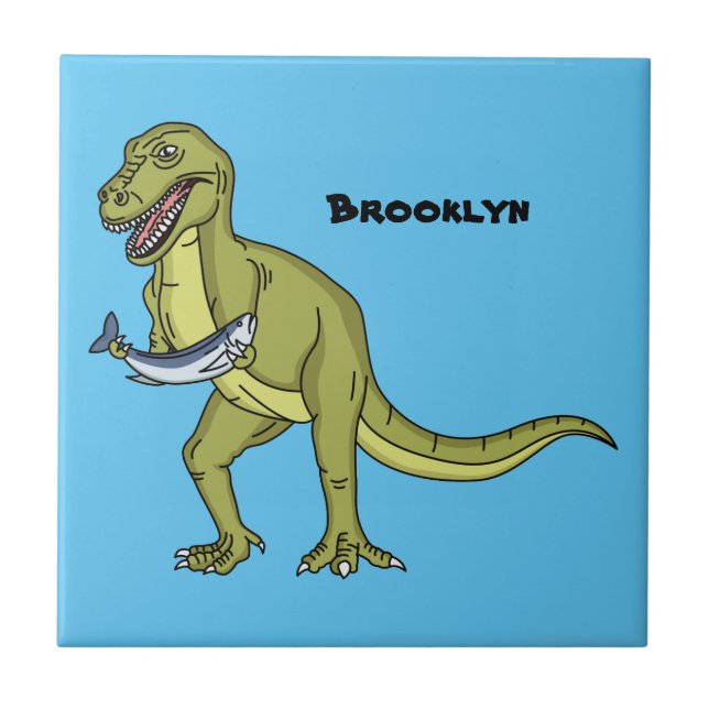 Funny T rex dinosaur illustration Ceramic Tile (Front)