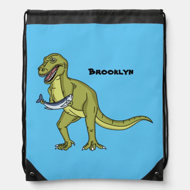 Funny T rex dinosaur illustration Drawstring Bag (Front)
