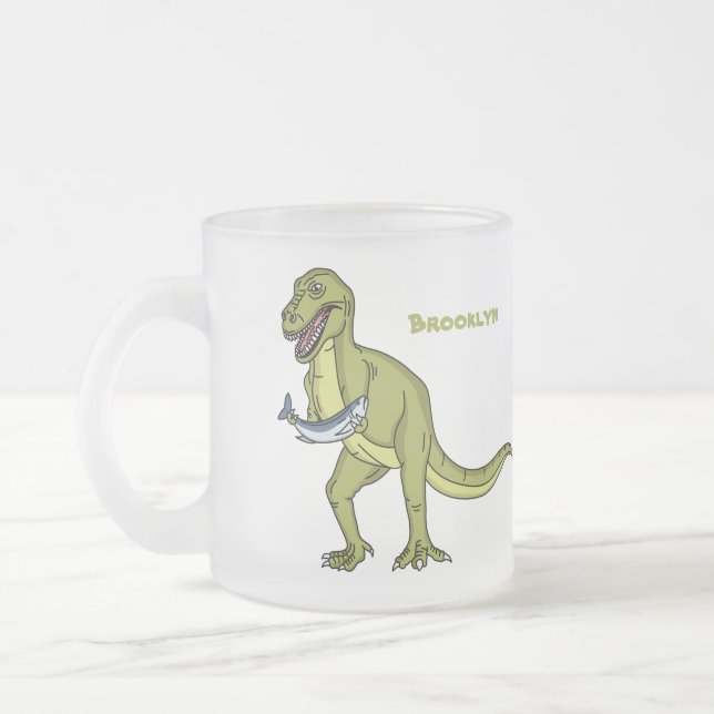 Funny T rex dinosaur illustration  Frosted Glass Coffee Mug (Left)