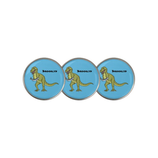 Funny T rex dinosaur illustration Golf Ball Marker (3 Up)