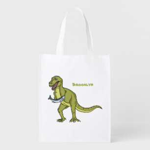 Funny T rex dinosaur illustration Grocery Bag