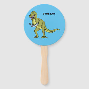 Funny T rex dinosaur illustration Hand Fan