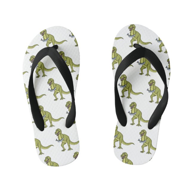 Funny T rex dinosaur illustration  Kid's Flip Flops (Footbed)