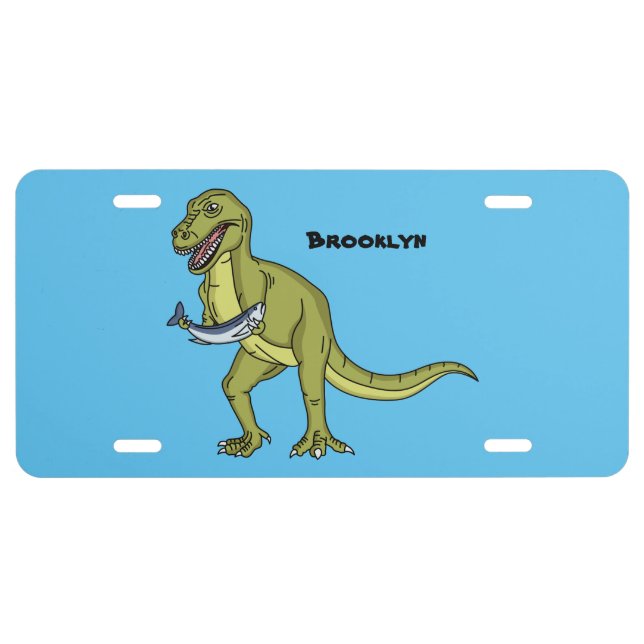 Funny T rex dinosaur illustration  License Plate (Front)