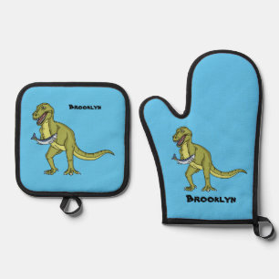 Funny T rex dinosaur illustration Oven Mitt & Pot Holder Set