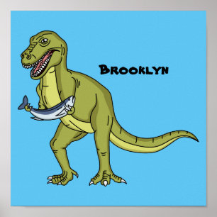 Funny T rex dinosaur illustration Poster