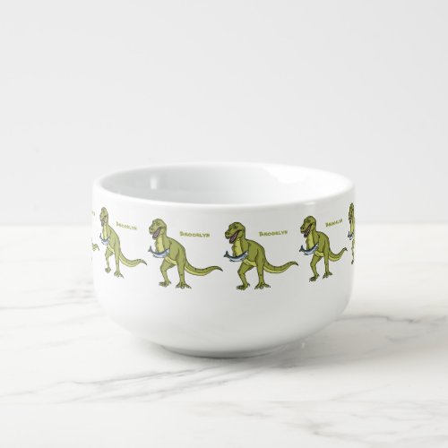 Funny T rex dinosaur illustration Soup Mug