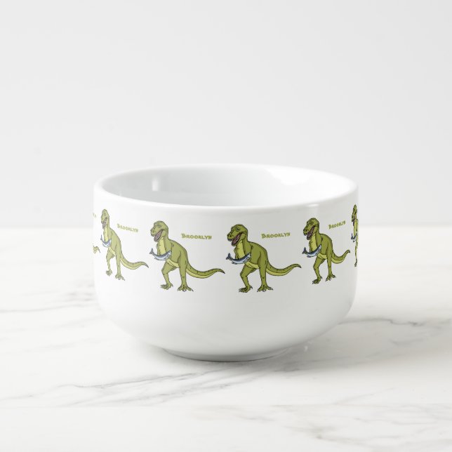 Funny T rex dinosaur illustration Soup Mug (Front)