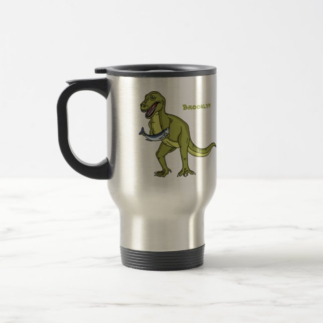Funny T rex dinosaur illustration Travel Mug (Left)