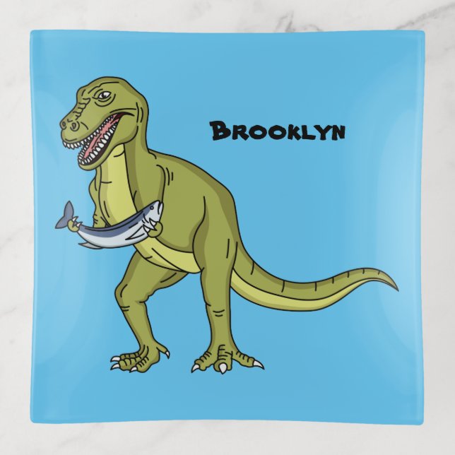 Funny T rex dinosaur illustration Trinket Tray (Front)