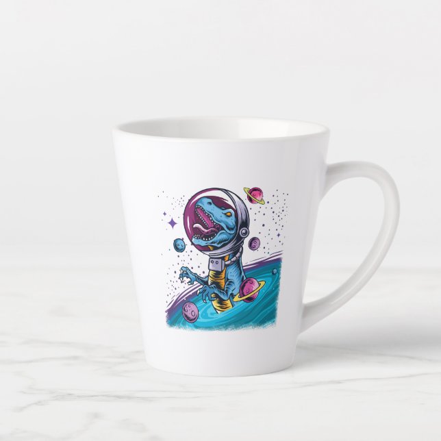 Funny T-Rex Dinosaur in Space Latte Mug (Right)