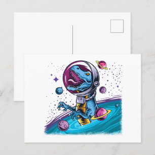 Funny T-Rex Dinosaur in Space Postcard
