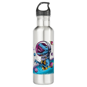 Funny T-Rex Dinosaur in Space Stainless Steel Water Bottle