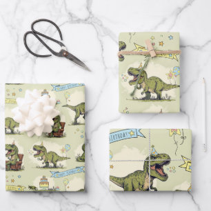 Funny T Rex Dinosaur Jurassic Boy Birthday Party Wrapping Paper Sheets