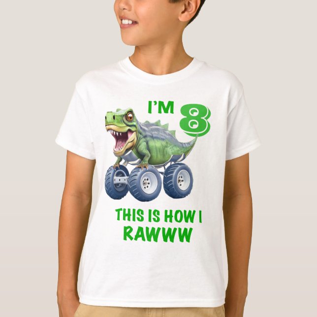 Funny T rex dinosaur monster truck T-Shirt (Front)