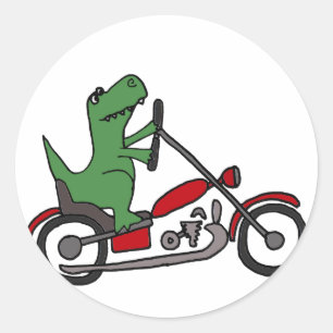 Funny T-rex Dinosaur on Red Motorcycle Classic Round Sticker