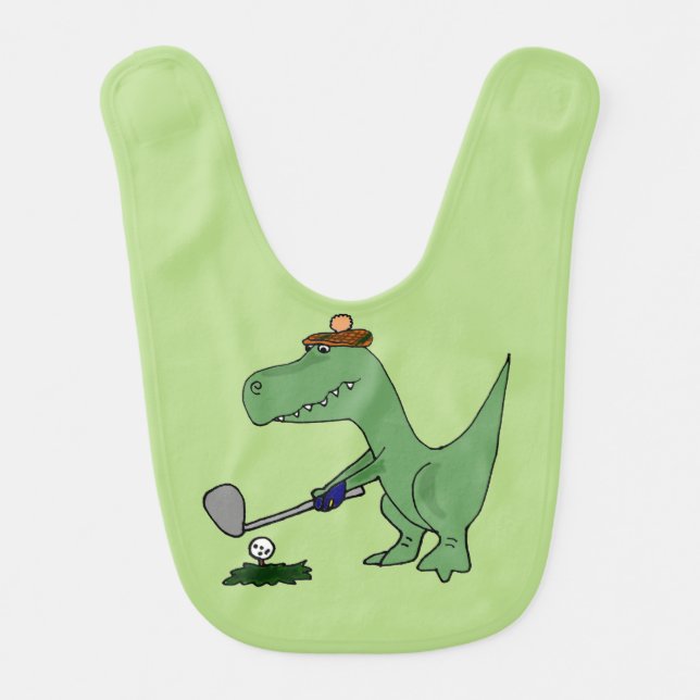 Funny T-Rex Dinosaur Playing Golf Baby Bib (Front)