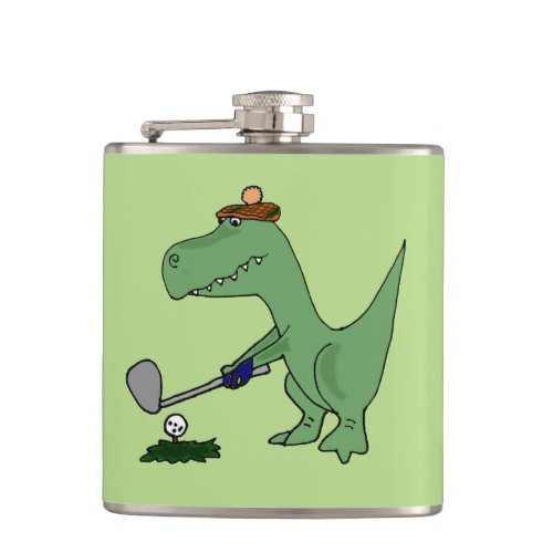 Funny T_Rex Dinosaur Playing Golf Flask