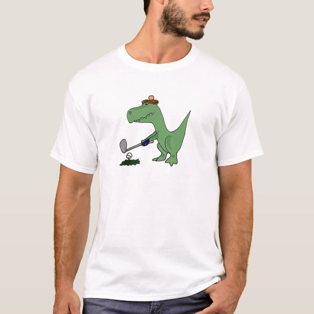 Funny T-Rex Dinosaur Playing Golf T-Shirt (Front)