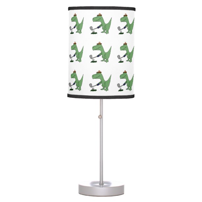 Funny T-Rex Dinosaur Playing Golf Table Lamp (Front)