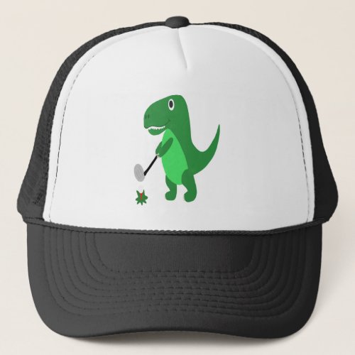 Funny T_rex Dinosaur Playing Golf Trucker Hat