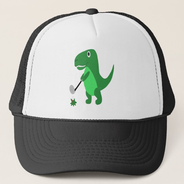 Funny T-rex Dinosaur Playing Golf Trucker Hat (Front)