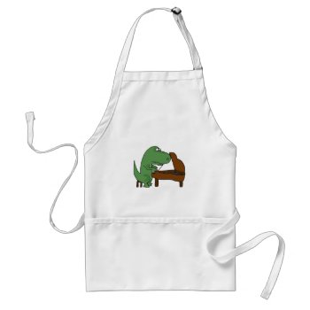 Funny T-rex Dinosaur Playing Piano Adult Apron by naturesmiles at Zazzle