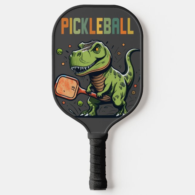 Funny T-rex Dinosaur Playing Pickleball Art Pickleball Paddle (Front)