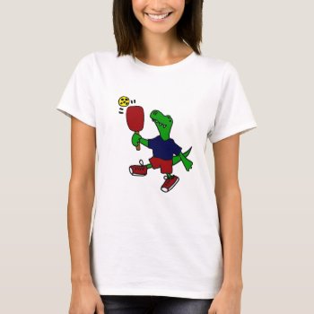 Funny T-rex Dinosaur Playing Pickleball T-shirt by naturesmiles at Zazzle