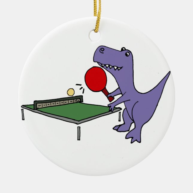 Funny T-Rex Dinosaur Playing Ping Pong Ceramic Ornament (Front)