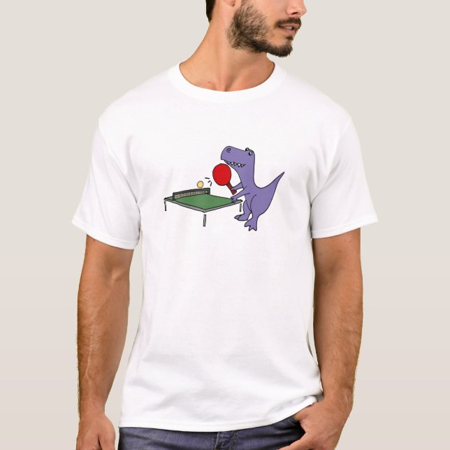Funny T-Rex Dinosaur Playing Ping Pong T-Shirt (Front)