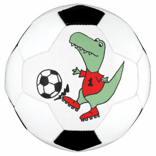 Funny T-rex Dinosaur Playing Soccer Ball