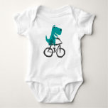 Funny T-rex Dinosaur Riding Bicycle Cartoon Baby Bodysuit at Zazzle