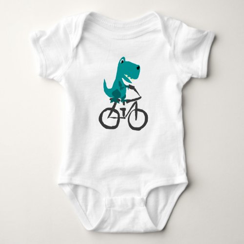 Funny T_rex Dinosaur Riding Bicycle Cartoon Baby Bodysuit