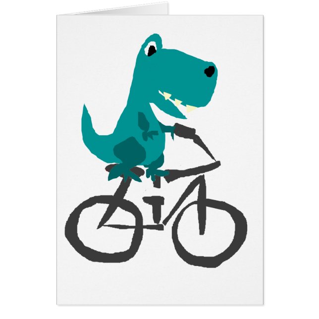 Funny T-rex Dinosaur Riding Bicycle Cartoon Cards (Front)